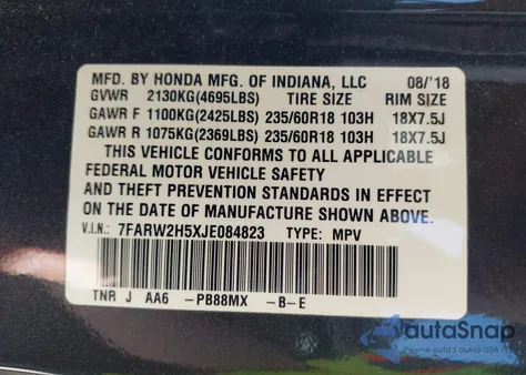 2018 Honda Cr-V Ex из США, поврежденный, VIN 7FARW2H5XJE084823